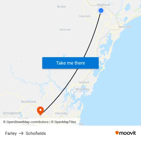 Farley to Schofields map