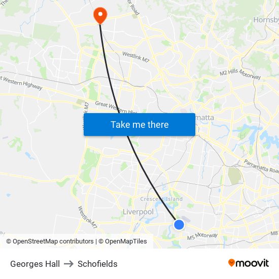 Georges Hall to Schofields map