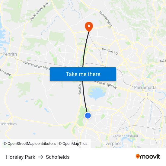 Horsley Park to Schofields map