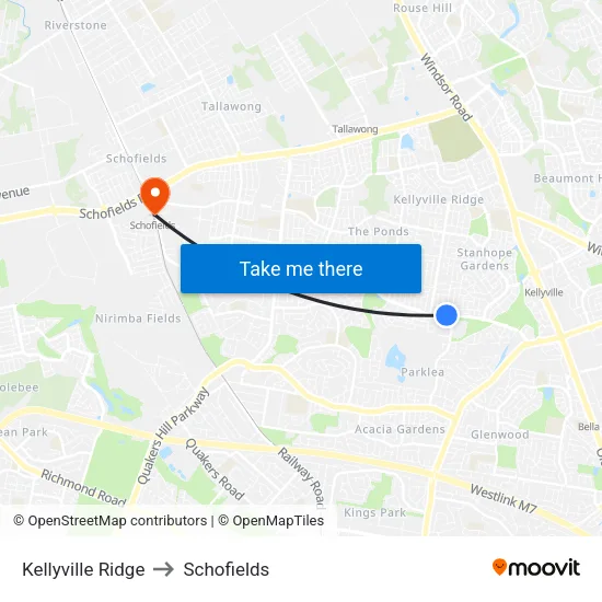 Kellyville Ridge to Schofields map