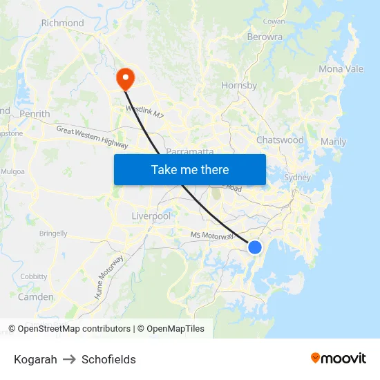 Kogarah to Schofields map