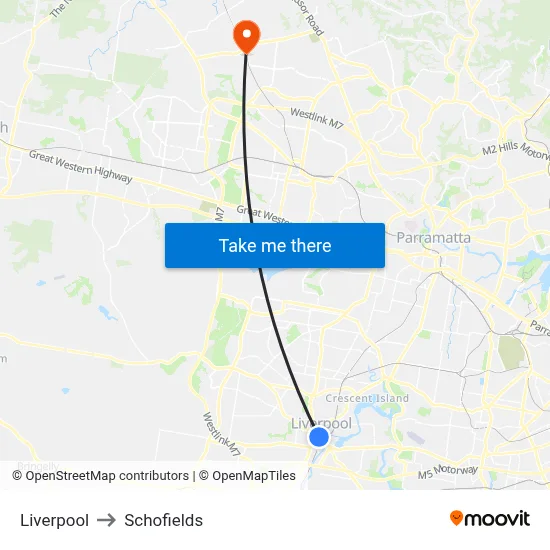 Liverpool to Schofields map