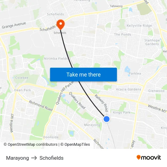 Marayong to Schofields map