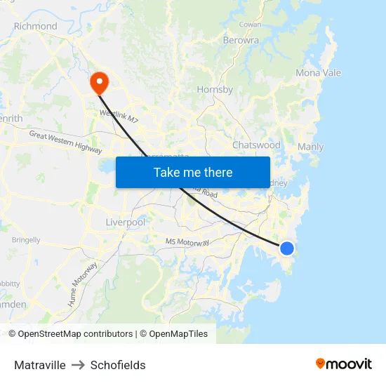Matraville to Schofields map