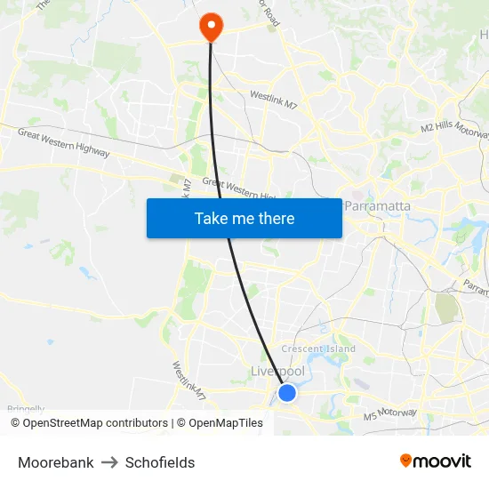Moorebank to Schofields map