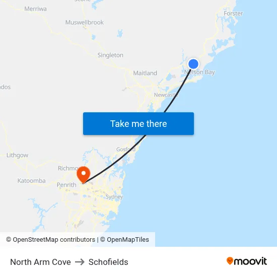 North Arm Cove to Schofields map