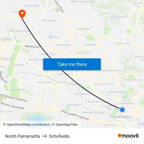 North Parramatta to Schofields map