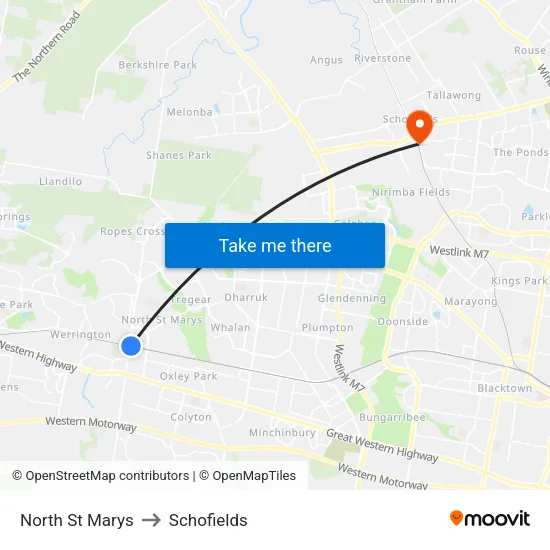 North St Marys to Schofields map