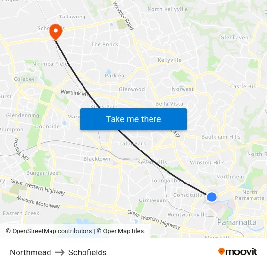 Northmead to Schofields map