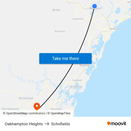 Oakhampton Heights to Schofields map