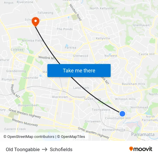 Old Toongabbie to Schofields map