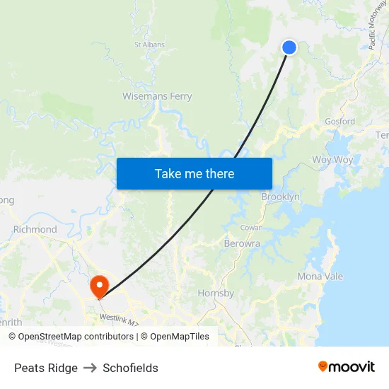 Peats Ridge to Schofields map