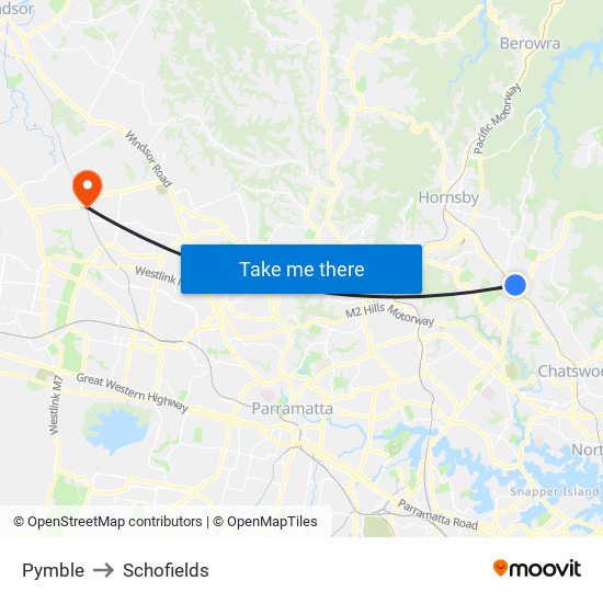 Pymble to Schofields map