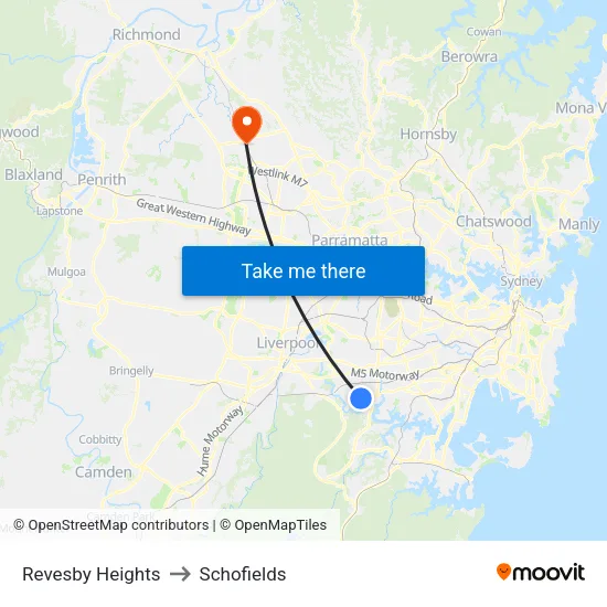 Revesby Heights to Schofields map