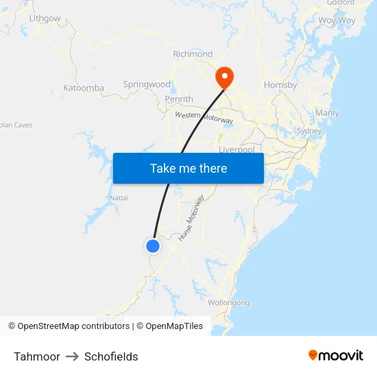 Tahmoor to Schofields map