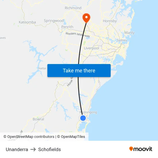 Unanderra to Schofields map