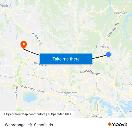 Wahroonga to Schofields map