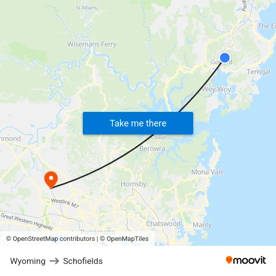 Wyoming to Schofields map