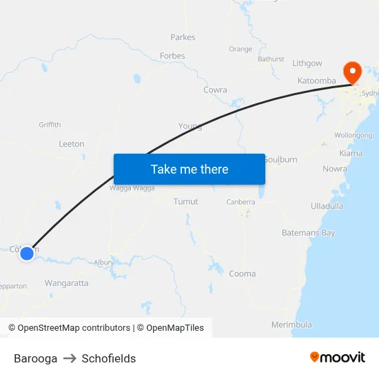 Barooga to Schofields map