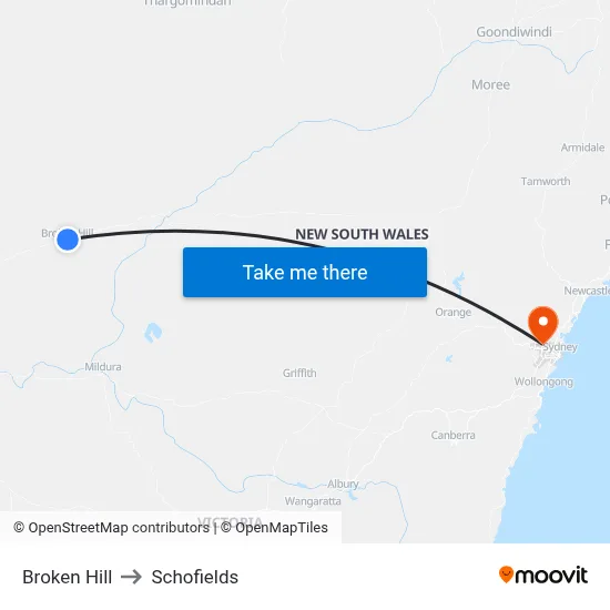 Broken Hill to Schofields map