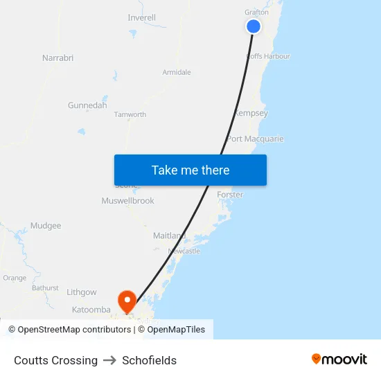 Coutts Crossing to Schofields map