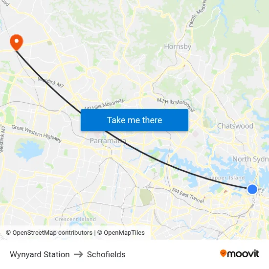Wynyard Station to Schofields map