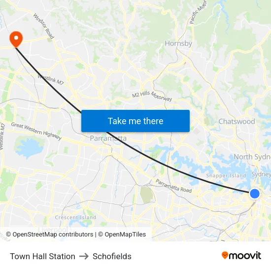 Town Hall Station to Schofields map