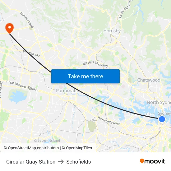 Circular Quay Station to Schofields map