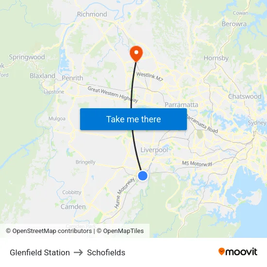 Glenfield Station to Schofields map