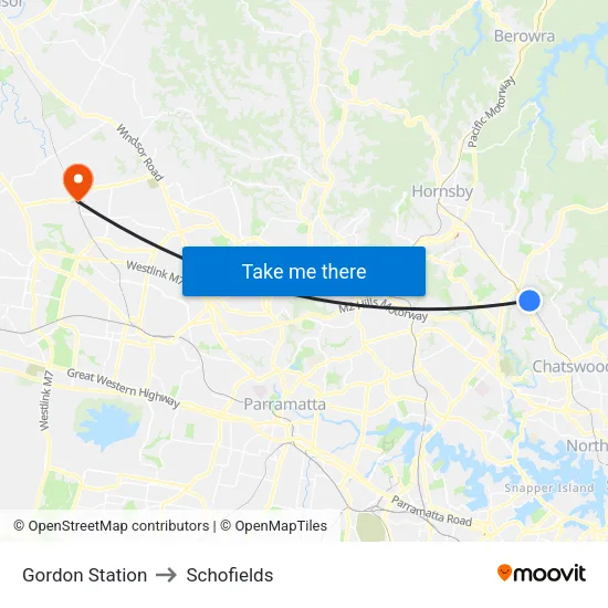Gordon Station to Schofields map
