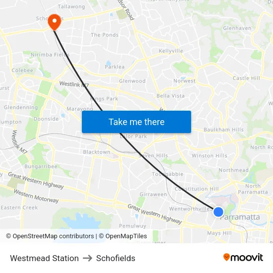 Westmead Station to Schofields map