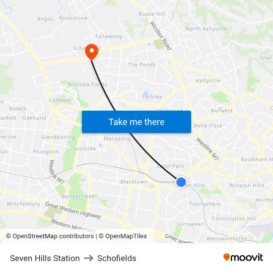 Seven Hills Station to Schofields map