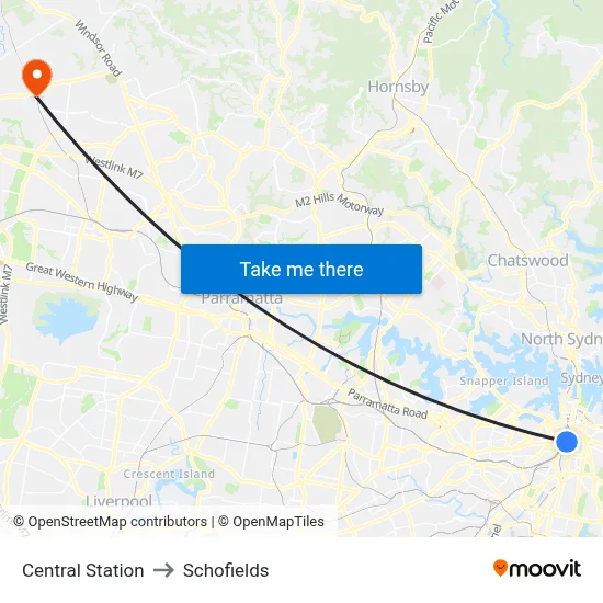 Central Station to Schofields map