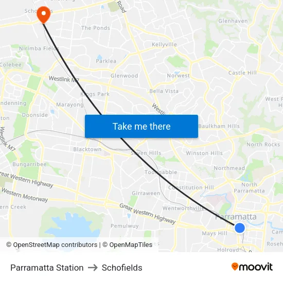 Parramatta Station to Schofields map