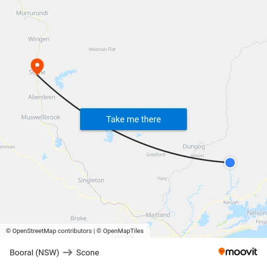 Booral (NSW) to Scone map