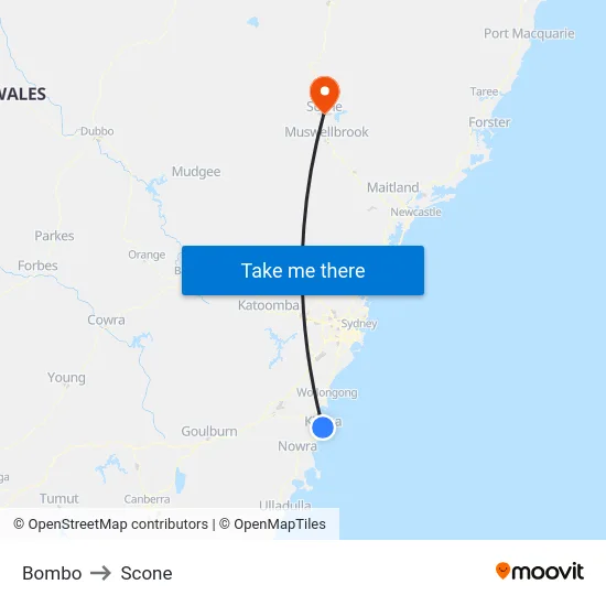Bombo to Scone map