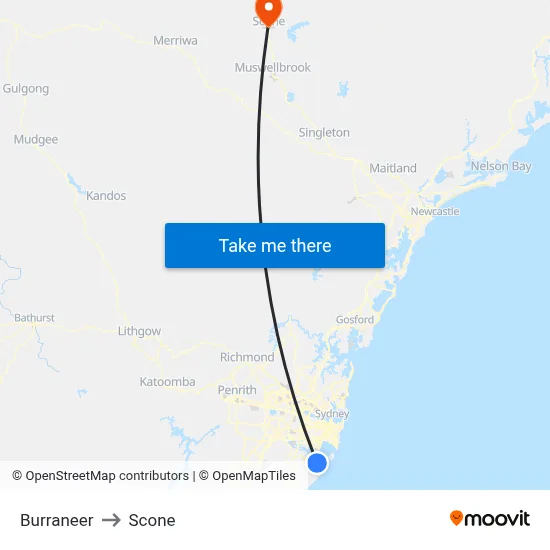 Burraneer to Scone map