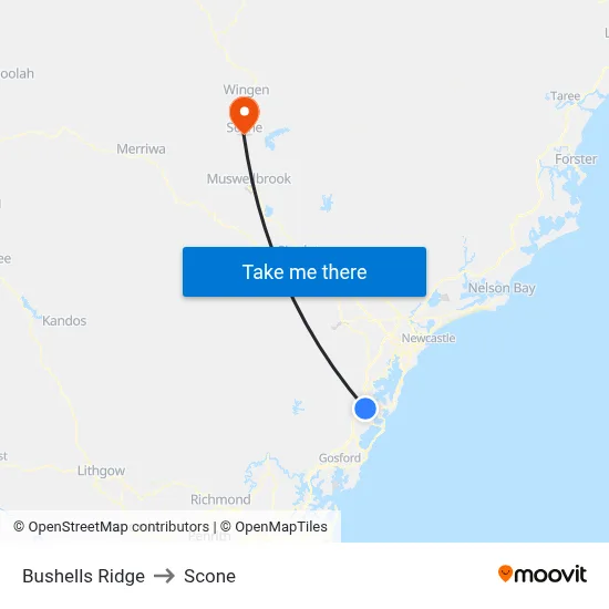 Bushells Ridge to Scone map