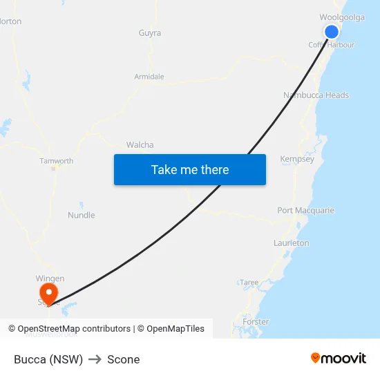 Bucca (NSW) to Scone map