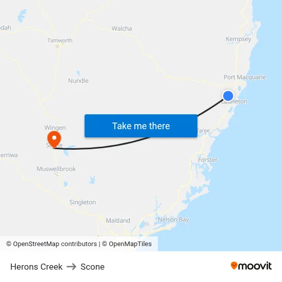 Herons Creek to Scone map