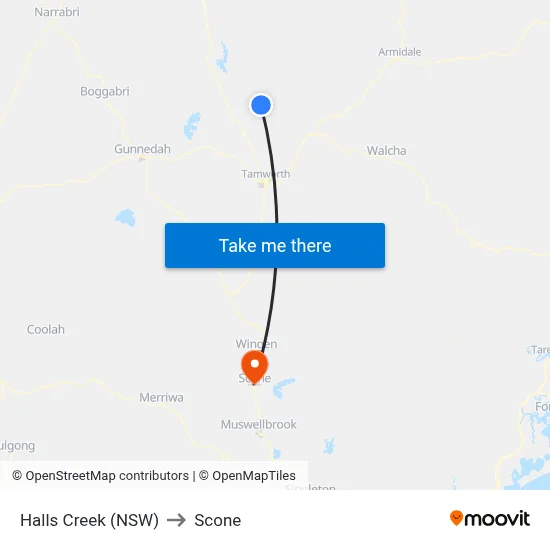 Halls Creek (NSW) to Scone map