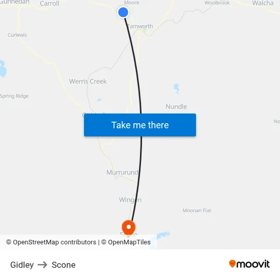 Gidley to Scone map