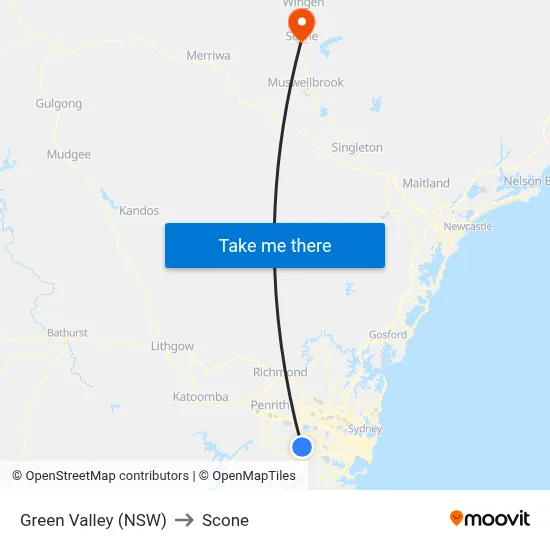 Green Valley (NSW) to Scone map