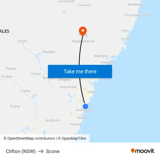 Clifton (NSW) to Scone map