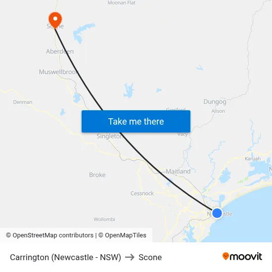 Carrington (Newcastle - NSW) to Scone map
