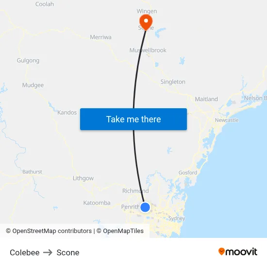 Colebee to Scone map
