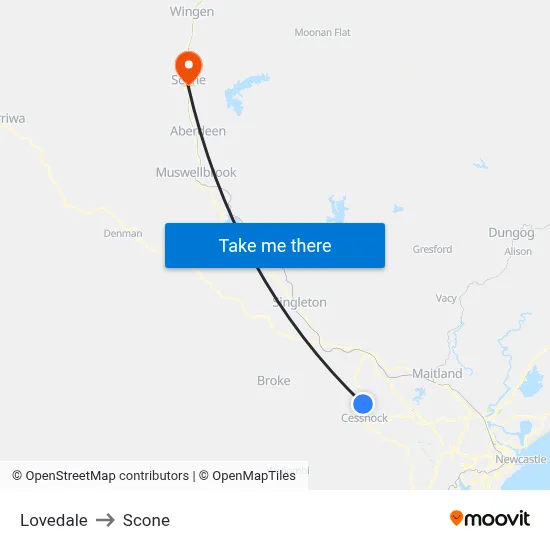 Lovedale to Scone map