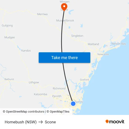 Homebush (NSW) to Scone map