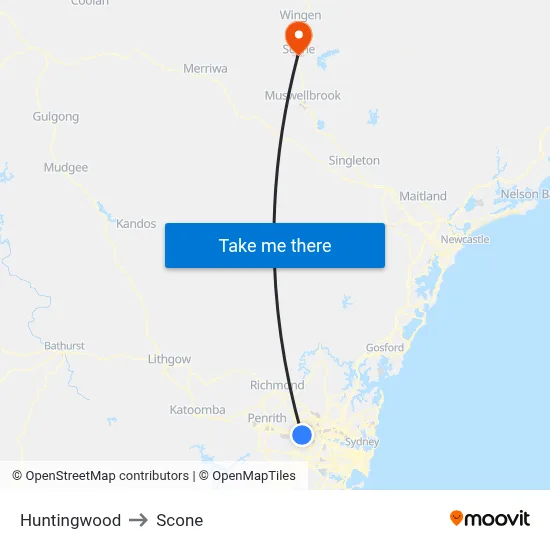 Huntingwood to Scone map