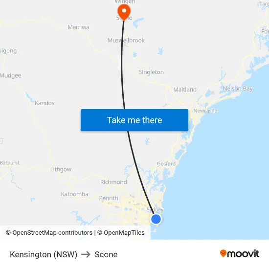 Kensington (NSW) to Scone map